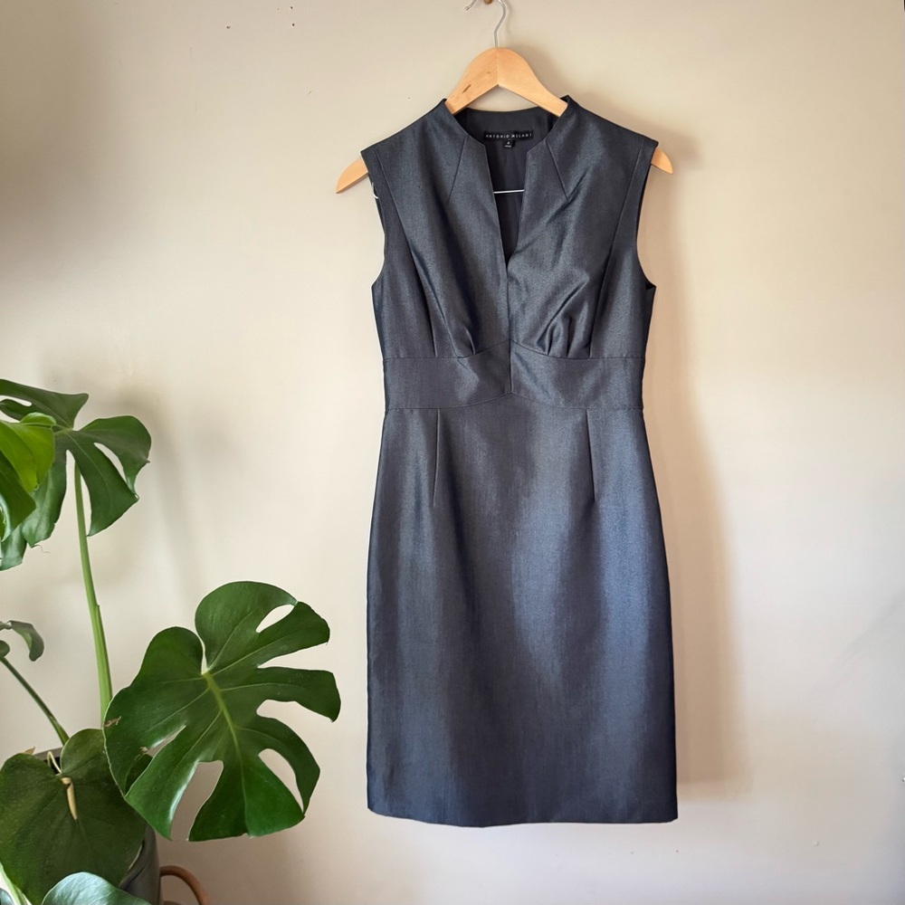 Antonio Melani Women’s Size 4 Dark Gray Sleeveless Midi Sheath Dress Career Boss